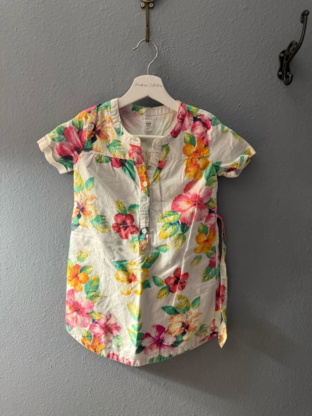 GAP Kids Floral Button-Front Top - Pink, Yellow, Green on Cream